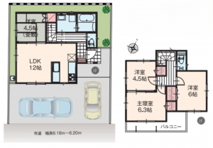 北本市中丸、新築一戸建ての間取り画像です