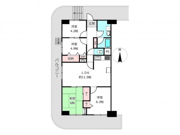 北本市深井、マンションの間取り画像です