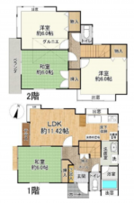 桶川市、中古一戸建ての間取り画像です