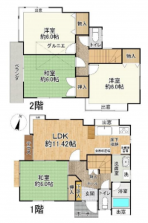 桶川市、中古一戸建ての間取り画像です