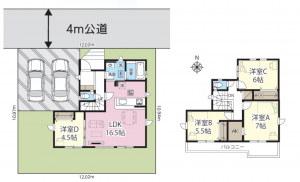 桶川市、新築一戸建ての間取り画像です