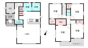 桶川市、新築一戸建ての間取り画像です