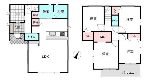 桶川市、新築一戸建ての間取り画像です