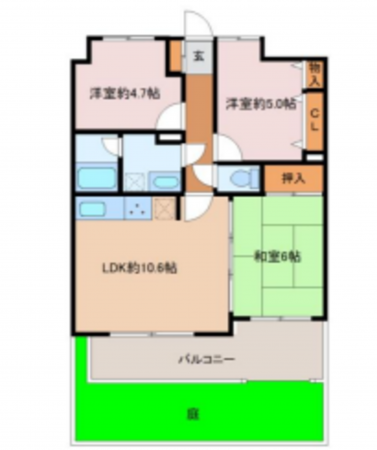 桶川市鴨川、マンションの間取り画像です