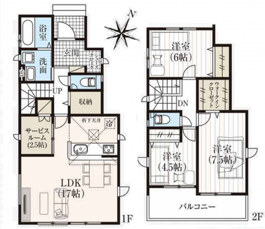 桶川市、新築一戸建ての間取り画像です