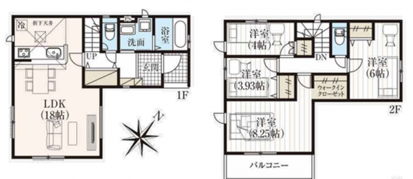 桶川市、新築一戸建ての間取り画像です