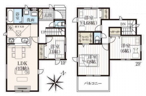 桶川市、新築一戸建ての間取り画像です