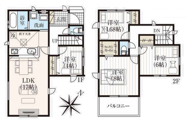 桶川市、新築一戸建ての間取り画像です