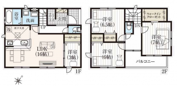 桶川市、新築一戸建ての間取り画像です