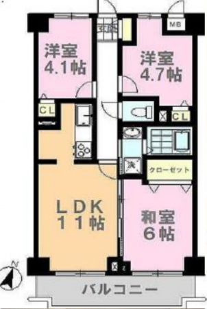 桶川市寿、マンションの間取り画像です