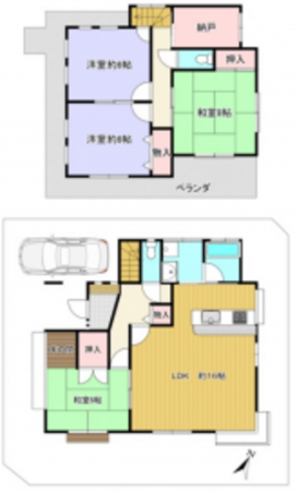 北本市本宿、中古一戸建ての間取り画像です