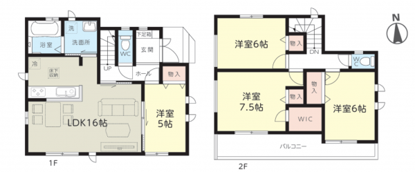 桶川市上日出谷南、新築一戸建ての間取り画像です