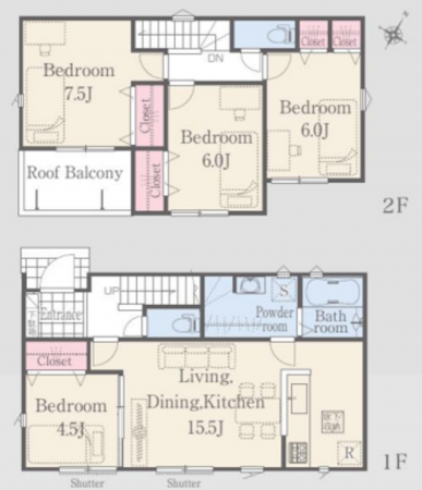北本市西高尾、新築一戸建ての間取り画像です