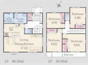 北本市西高尾、新築一戸建ての間取り画像です