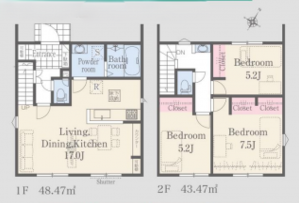 北本市西高尾、新築一戸建ての間取り画像です