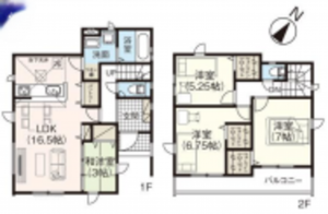 北本市東間、新築一戸建ての間取り画像です