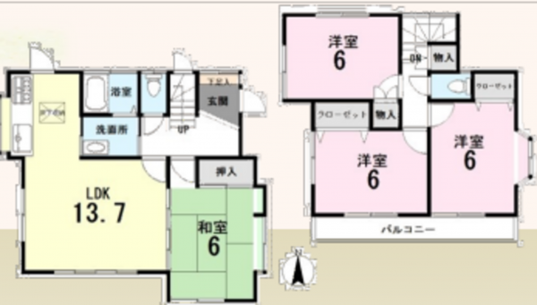 桶川市、中古一戸建ての間取り画像です