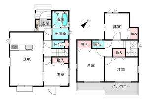 桶川市神明、新築一戸建ての間取り画像です