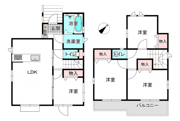 桶川市神明、新築一戸建ての間取り画像です