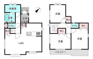 桶川市神明、新築一戸建ての間取り画像です