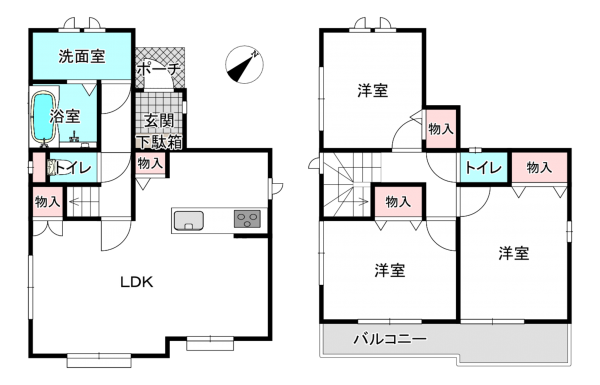 桶川市神明、新築一戸建ての間取り画像です