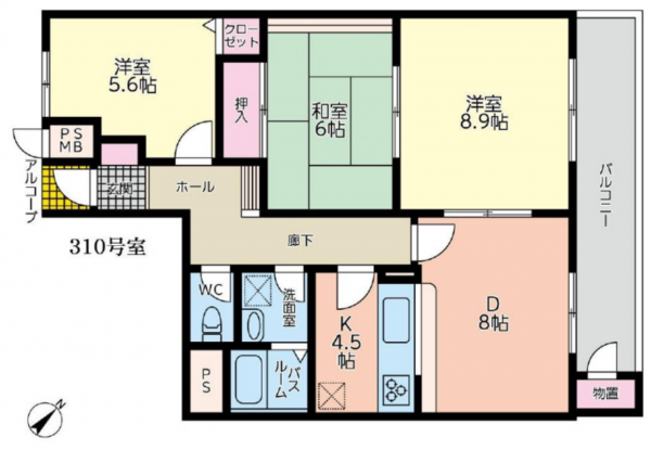 北本市二ツ家、マンションの間取り画像です