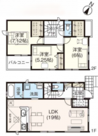 桶川市神明、新築一戸建ての間取り画像です