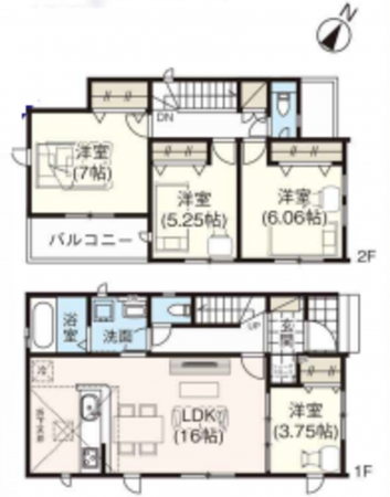 桶川市神明、新築一戸建ての間取り画像です