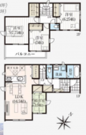 桶川市、新築一戸建ての間取り画像です