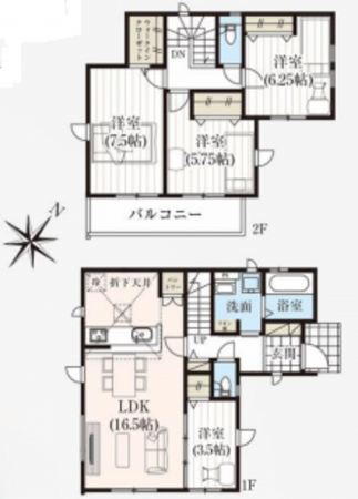 桶川市、新築一戸建ての間取り画像です