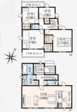 桶川市、新築一戸建ての間取り画像です