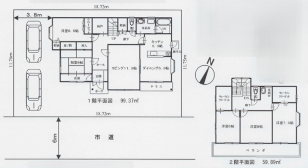 桶川市下日出谷西、中古一戸建ての間取り画像です