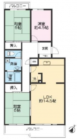 桶川市若宮、マンションの間取り画像です