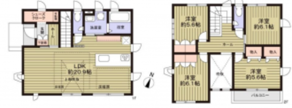 桶川市上日出谷南、中古一戸建ての間取り画像です