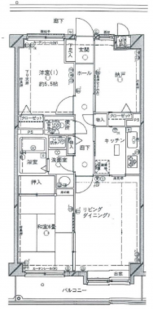 桶川市北、マンションの間取り画像です