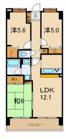 北本市本宿、マンションの間取り画像です