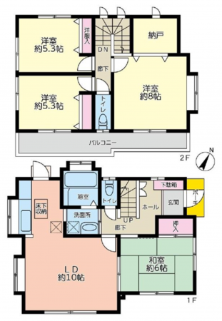 桶川市下日出谷西、中古一戸建ての間取り画像です
