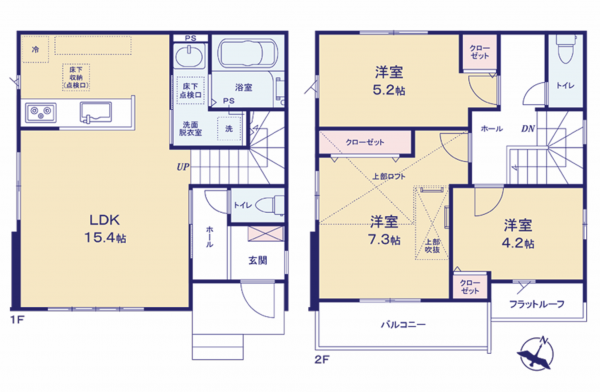 桶川市、新築一戸建ての間取り画像です