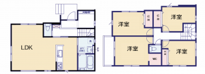 桶川市末広、新築一戸建ての間取り画像です