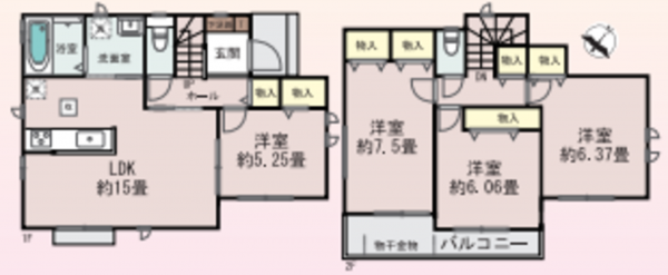 桶川市、新築一戸建ての間取り画像です