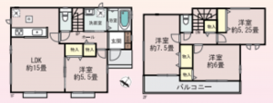 桶川市、新築一戸建ての間取り画像です