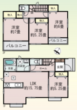 桶川市、新築一戸建ての間取り画像です
