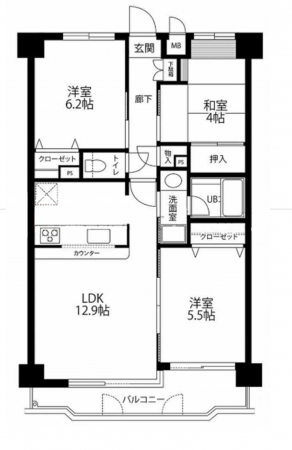 桶川市西、マンションの間取り画像です
