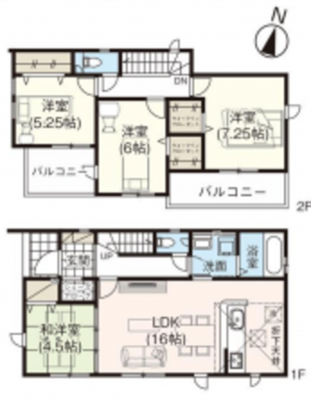 桶川市上日出谷南、新築一戸建ての間取り画像です