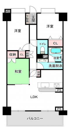 北本市二ツ家、マンションの間取り画像です