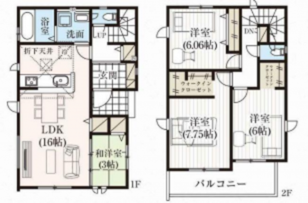 桶川市上日出谷南、新築一戸建ての間取り画像です