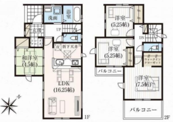 桶川市上日出谷南、新築一戸建ての間取り画像です