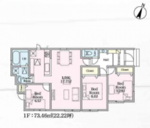 桶川市上日出谷南、新築一戸建ての間取り画像です