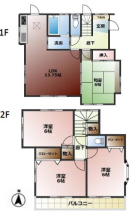 桶川市、中古一戸建ての間取り画像です