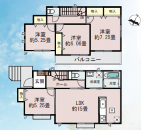 桶川市、新築一戸建ての間取り画像です